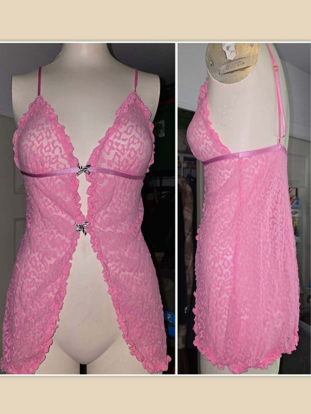 RARE Victoria's Secret The Lacie Babydoll Y2K Pink Leopard Cami Sexy Nightie M